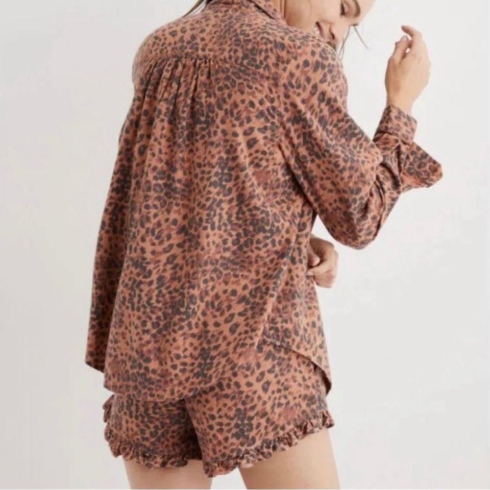 Aerie Brown Leopard Print Ruffle Trim Pajama Flannel Boxer Shorts Size Medium - Picture 3 of 16
